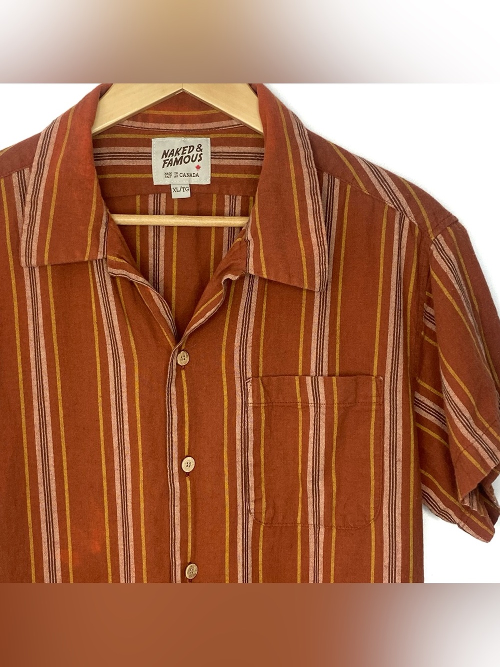 Naked and famous Women’s Camp Sahara Stripped Short Sleeve Button Down Shirt XL